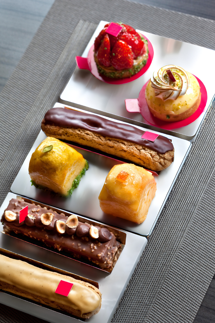 pastry tray and pastry counter