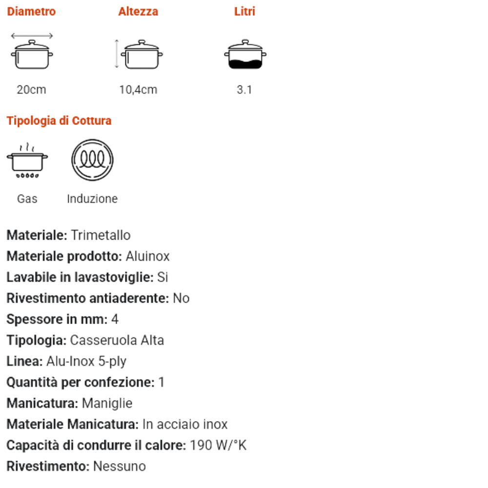 pentole agnelli alluminio inox 20 cm