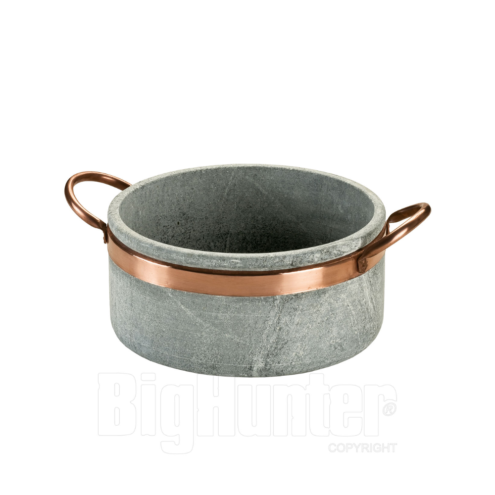 Casseruola Alta In Pietra Ollare Con Manici In Rame - Diametro 24 Cm, Per Cucinare E Servire In Tavola