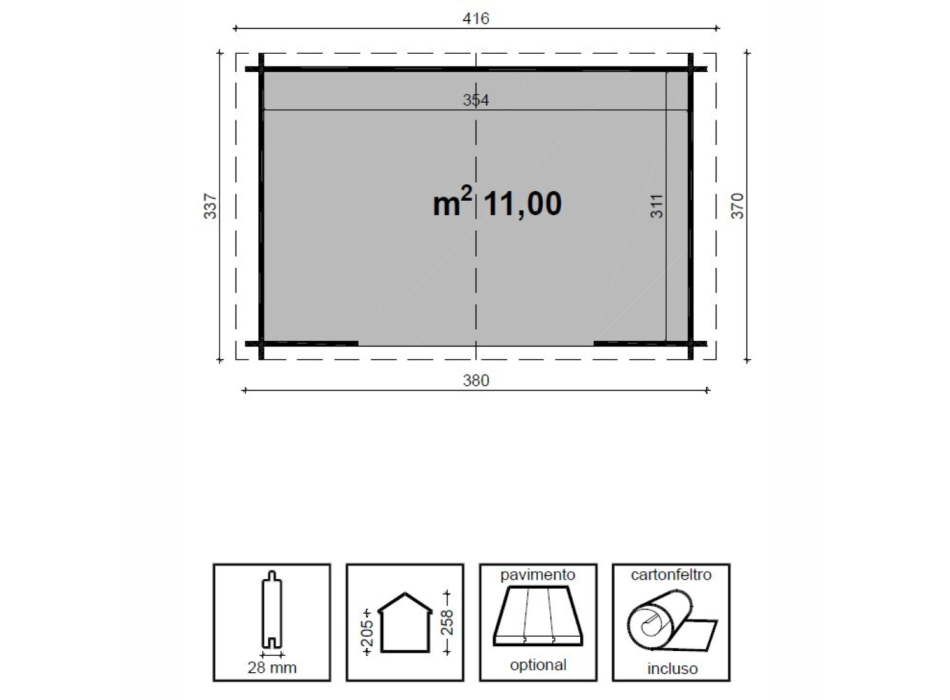 Casetta in legno impregnato - DOROTHY 380X337