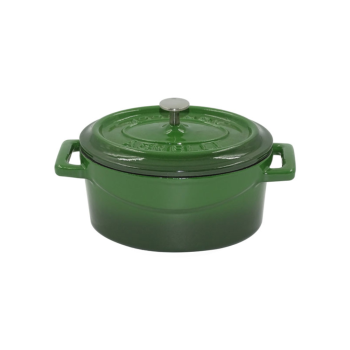 Mini casseruola ovale con due manici in ghisa con coperchio 12x9cm