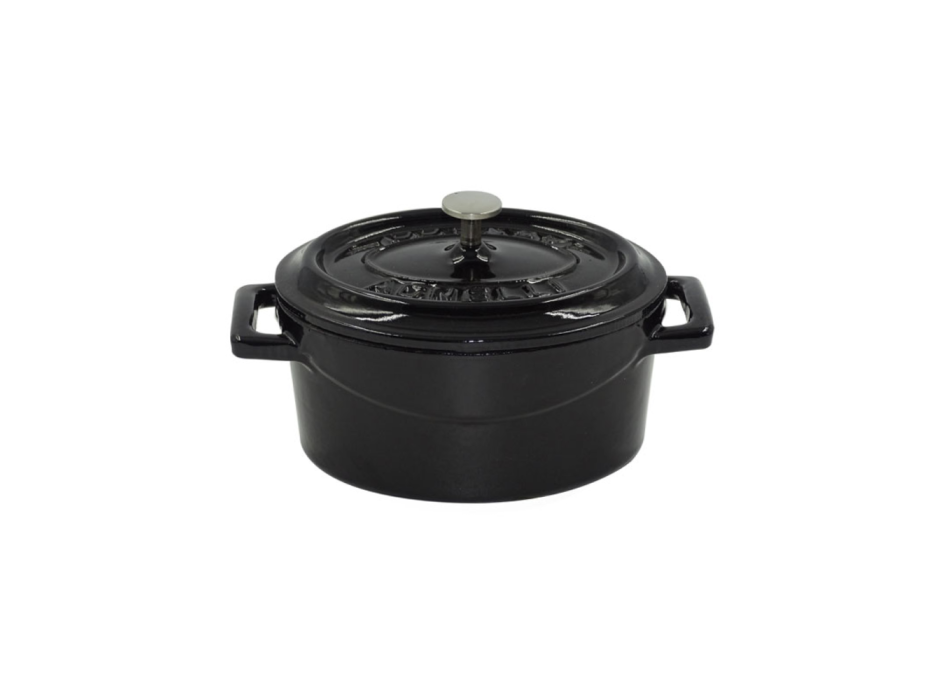 Mini casseruola ovale con due manici in ghisa con coperchio 12x9cm