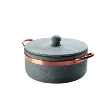 Hoher Topf mit zwei Kupfergriffen und 30 cm Deckel