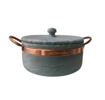 Hoher Kochtopf mit zwei Kupfergriffen und 24 cm Deckel