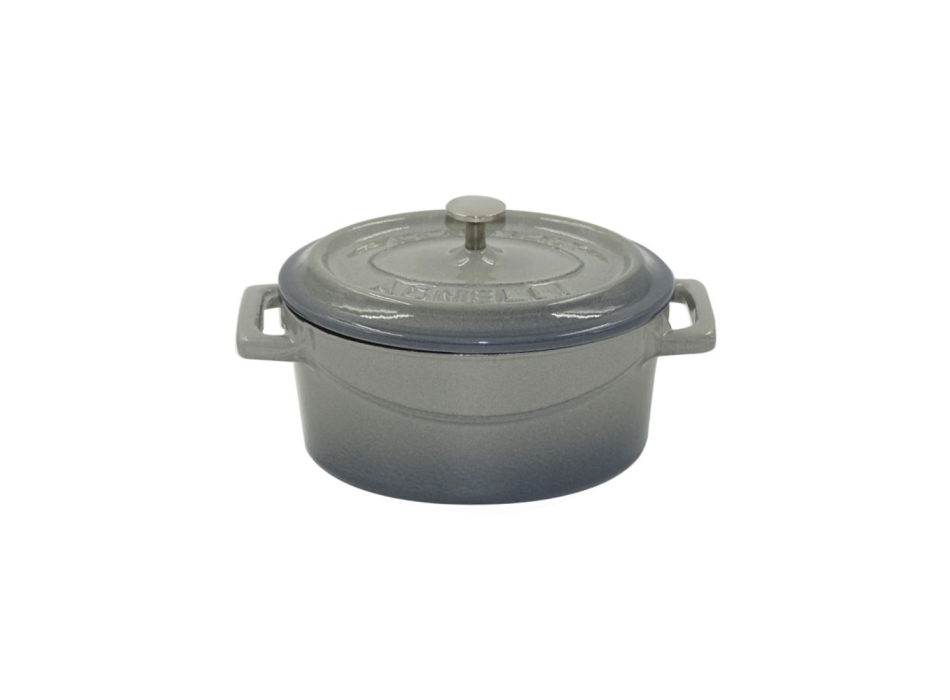 Ovaler Minitopf mit zwei Gusseisengriffen und Deckel 12x9cm