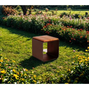 OnFire Corten Hocker mit Holzsitz