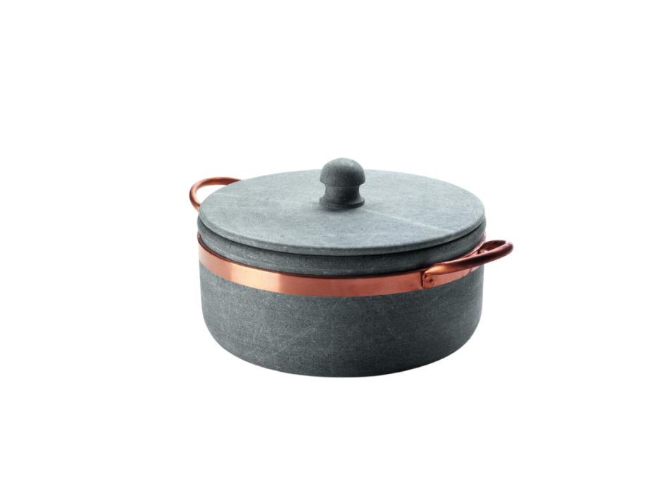 High saucepan with two copper handles and lid 28cm