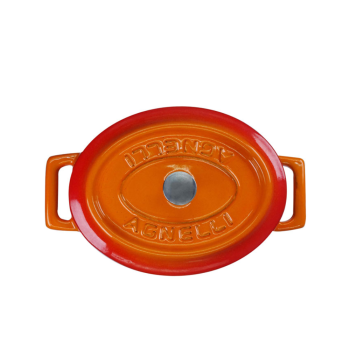 Mini casserole ovale à deux anses en fonte avec couvercle 12x9cm