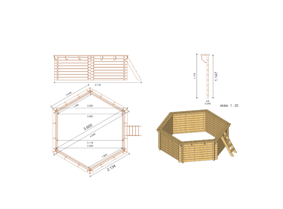 Piscine hexagonale 360 cm