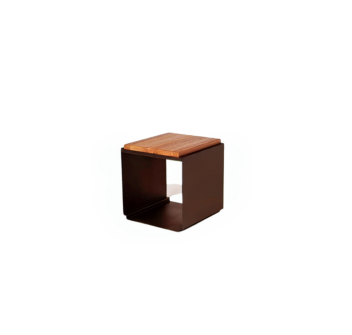 Tabouret OnFire en Corten avec assise en bois